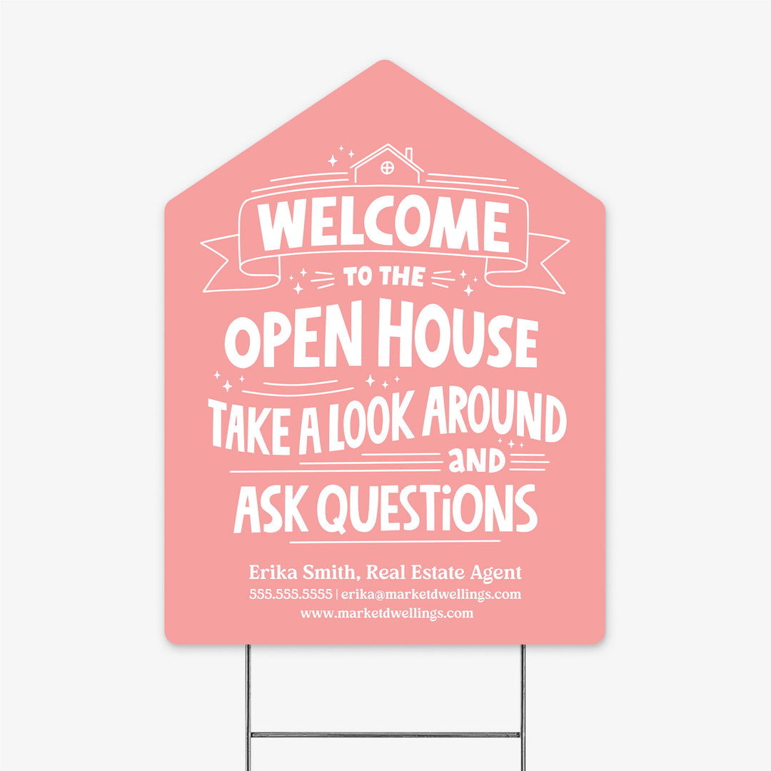 Customizable | Welcome to the Open House Real Estate Yard Sign Yard Sign Market Dwellings SOFT PINK