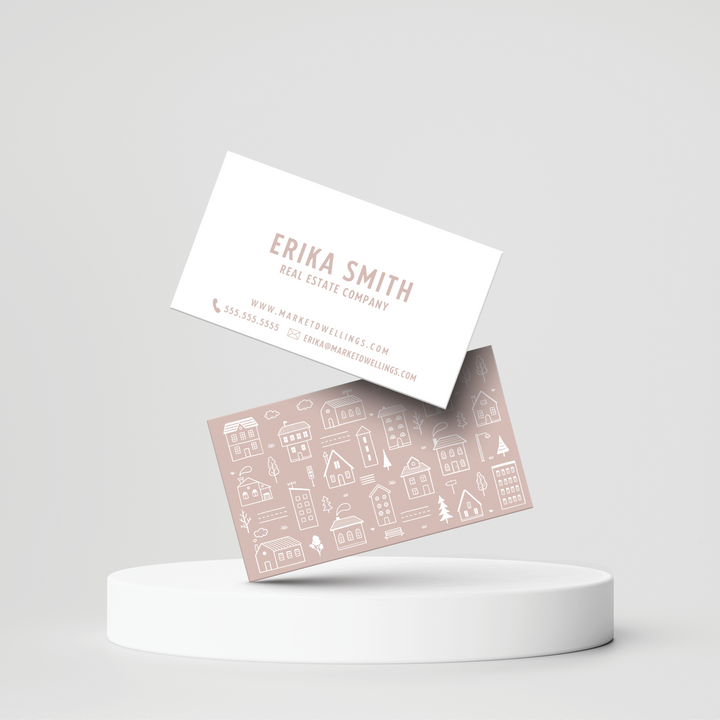 Light Line | Real Estate Business Cards | BC-07-AB Business Cards Market Dwellings OLD ROSE Premium Square
