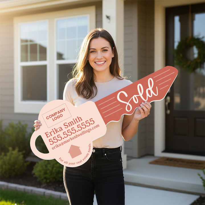 Customizable | Sold Real Estate Key Sign | Photo Prop | DSY-10-AB Key Sign Market Dwellings