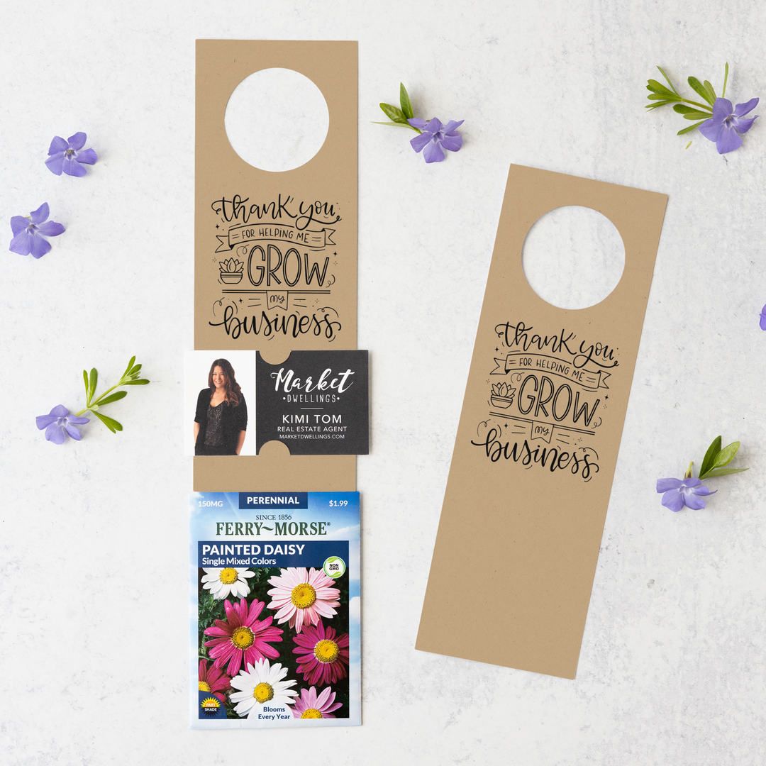 Thank You For Helping Me Grow My Business | Door Hangers for Seed Packets | 4-DH003 Door Hanger Market Dwellings KRAFT  