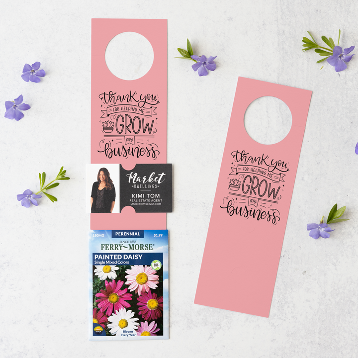 Thank You For Helping Me Grow My Business | Door Hangers for Seed Packets | 4-DH003 Door Hanger Market Dwellings LIGHT PINK  
