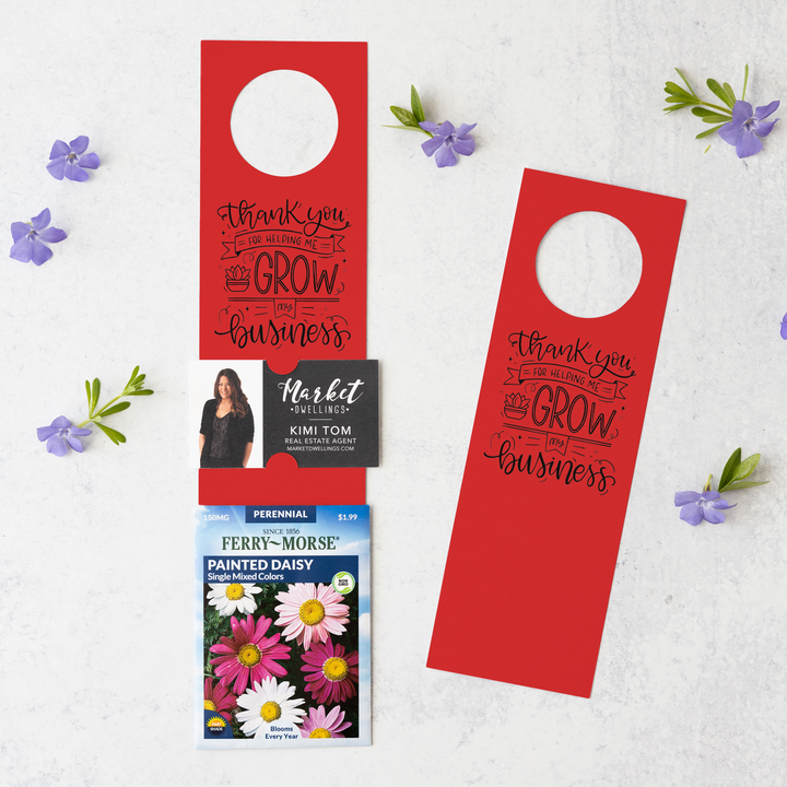 Thank You For Helping Me Grow My Business | Door Hangers for Seed Packets | 4-DH003 Door Hanger Market Dwellings SCARLET  