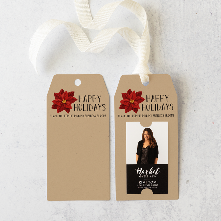Vertical Happy Holidays with Poinsettia Gift Tags | Christmas | Pop By Gift Tag | 4-GT005 Gift Tag Market Dwellings   