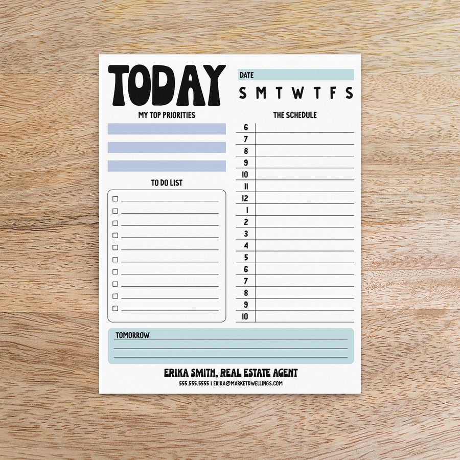 Customizable Today Notepad | 8.5 x 11in | 50 Tear-Off Sheets | 4-NP Notepad Market Dwellings   