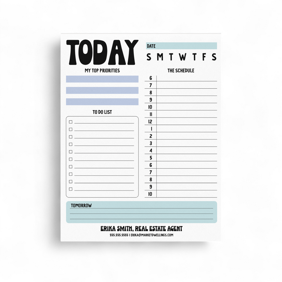 Customizable Today Notepad | 8.5 x 11in | 50 Tear-Off Sheets | 4-NP Notepad Market Dwellings