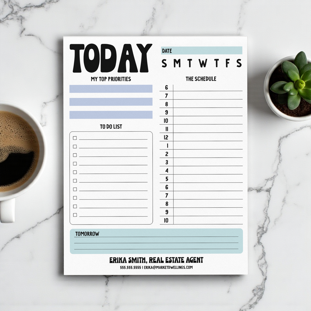 Customizable Today Notepad | 8.5 x 11in | 50 Tear-Off Sheets | 4-NP Notepad Market Dwellings