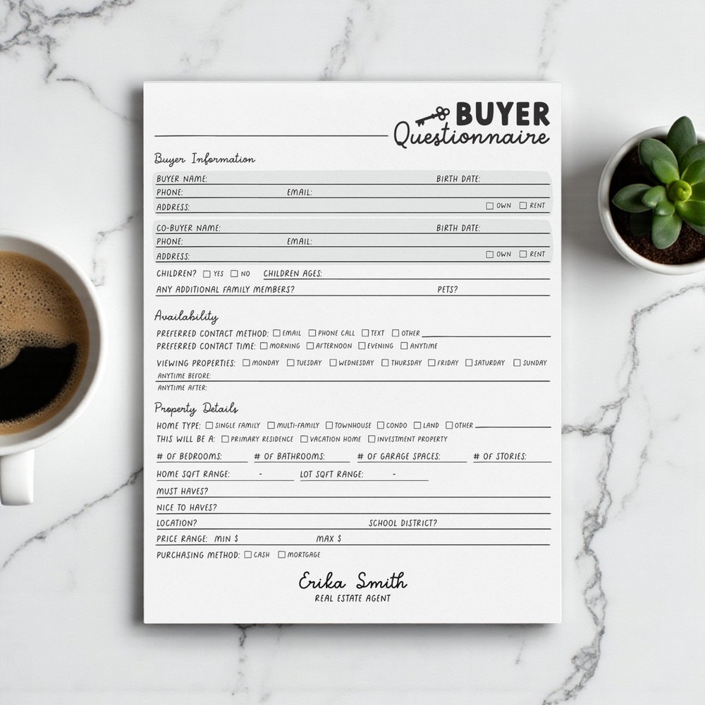 Customizable Homebuyer Questionnaire Notepad | 8.5 x 11in | 50 Tear-Off Sheets | 2-NP Notepad Market Dwellings