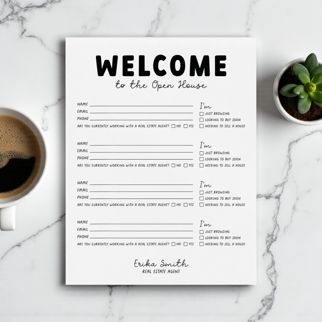 Customizable Open House Sign-In Notepad | 8.5 x 11in | 50 Tear-Off Sheets | 1-NP Notepad Market Dwellings
