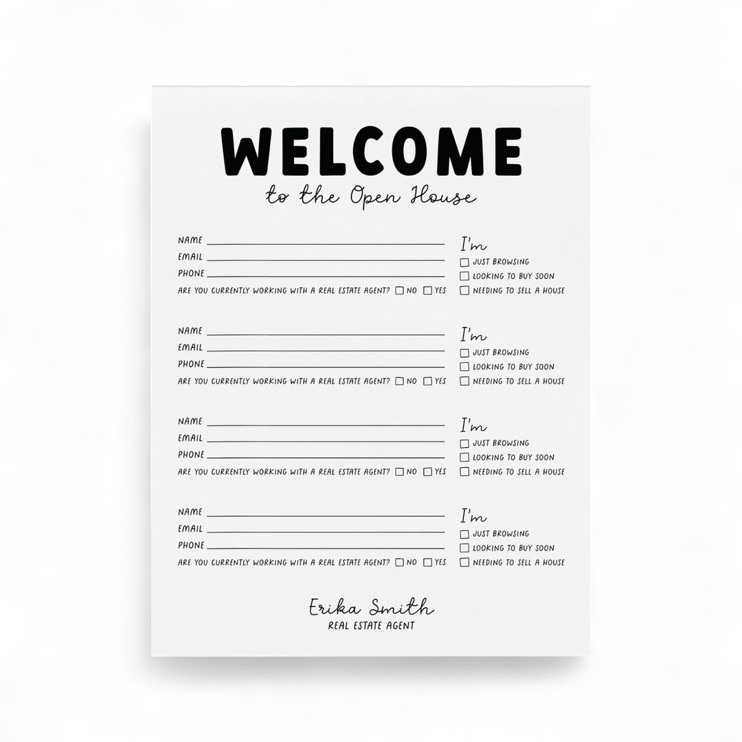 Customizable Open House Sign-In Notepad | 8.5 x 11in | 50 Tear-Off Sheets | 1-NP Notepad Market Dwellings
