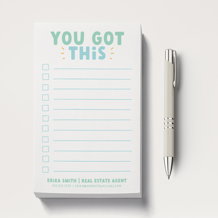 Set of Customizable You Got This Notepads | 5 x 8in | 50 Tear-Off Sheets | 4-SNP Notepad Market Dwellings   