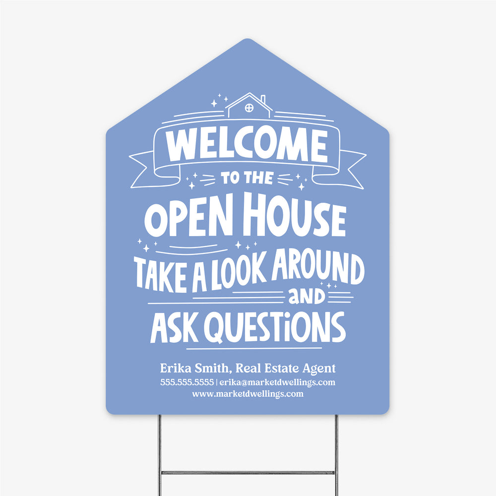 Welcome to the Open House Real Estate Yard Sign Yard Sign Market Dwellings MOONSTONE BLUE 1
