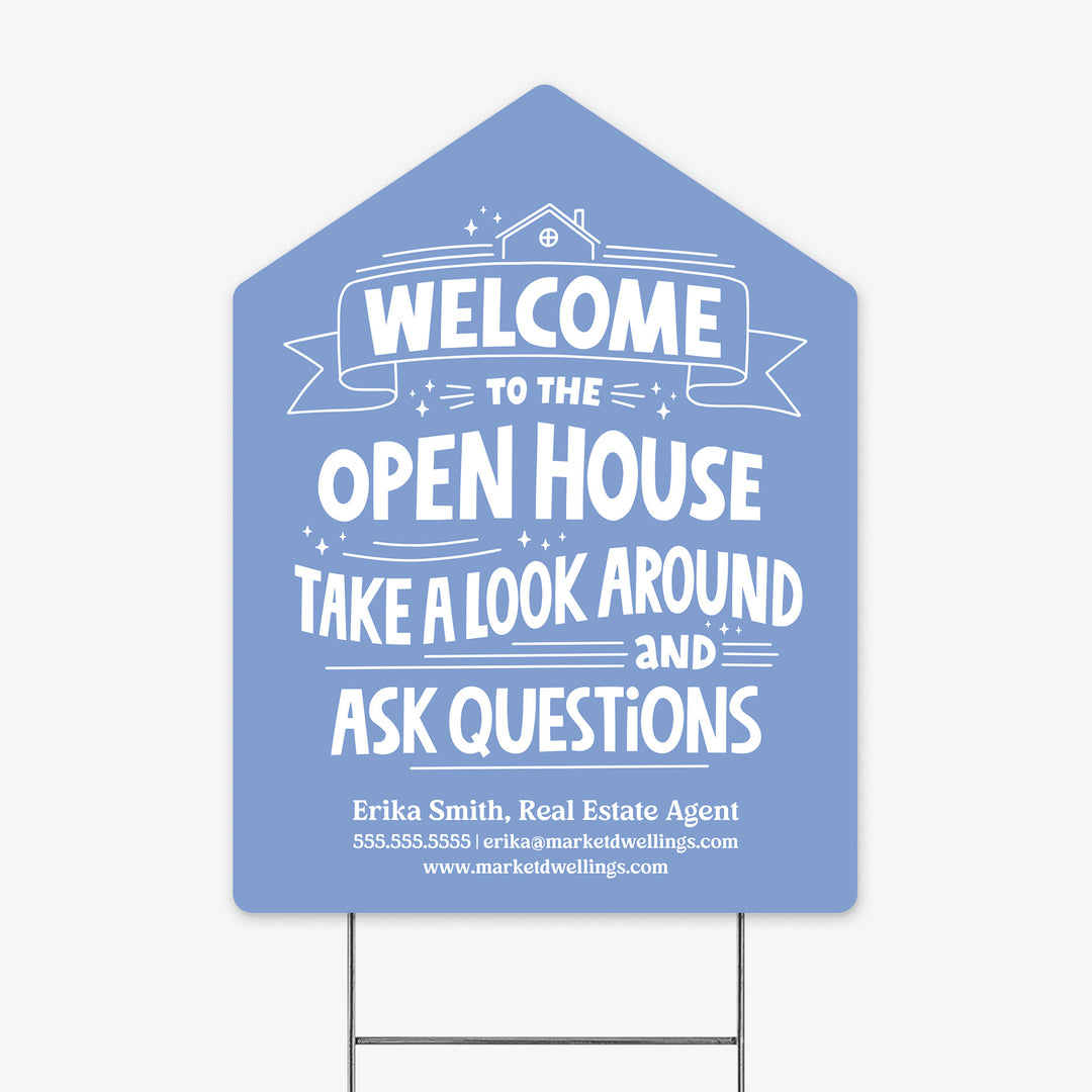 Customizable | Welcome to the Open House Real Estate Yard Sign Yard Sign Market Dwellings MOONSTONE BLUE