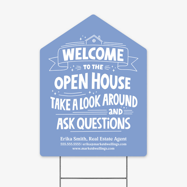 Customizable | Welcome to the Open House Real Estate Yard Sign | Photo Prop | DSY-01-AB Yard Sign Market Dwellings MOONSTONE BLUE  