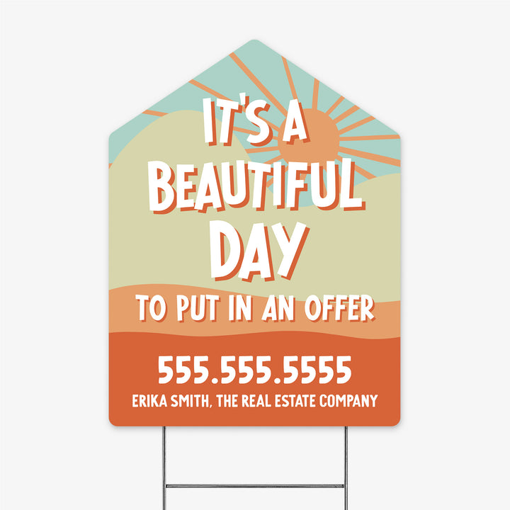 Customizable | It's a beautiful day to put in an offer | Real Estate Yard Sign | Photo Prop | DSY-17-AB Yard Sign Market Dwellings TANGERINE  