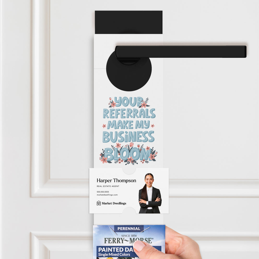 Your Referrals Make My Business Bloom | Seed Packet Door Hangers | 5-DH003 Door Hanger Market Dwellings