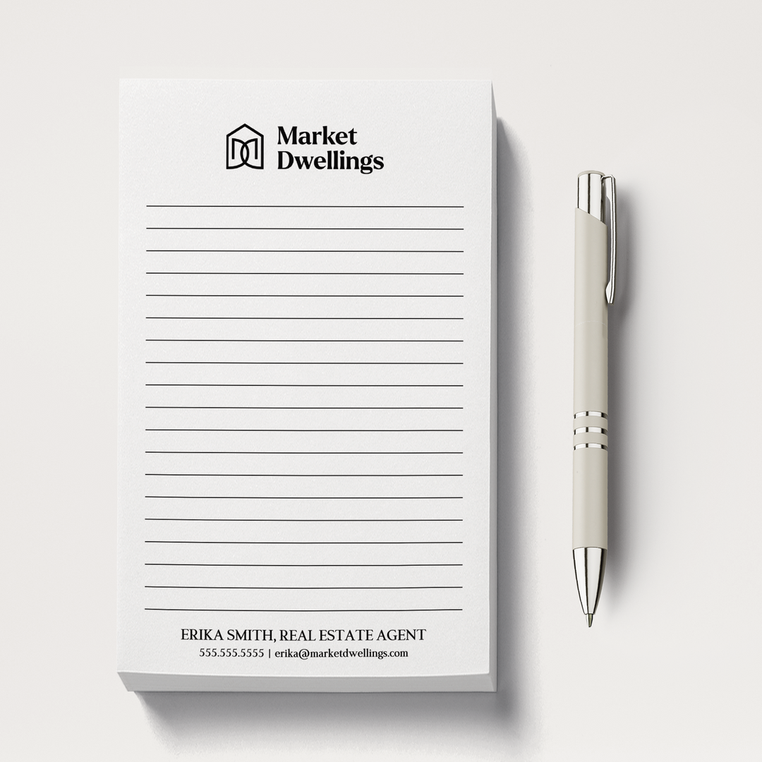 Set of Customizable Logo Notepads | 5 x 8in | 50 Tear-Off Sheets | 5-SNP Notepad Market Dwellings   