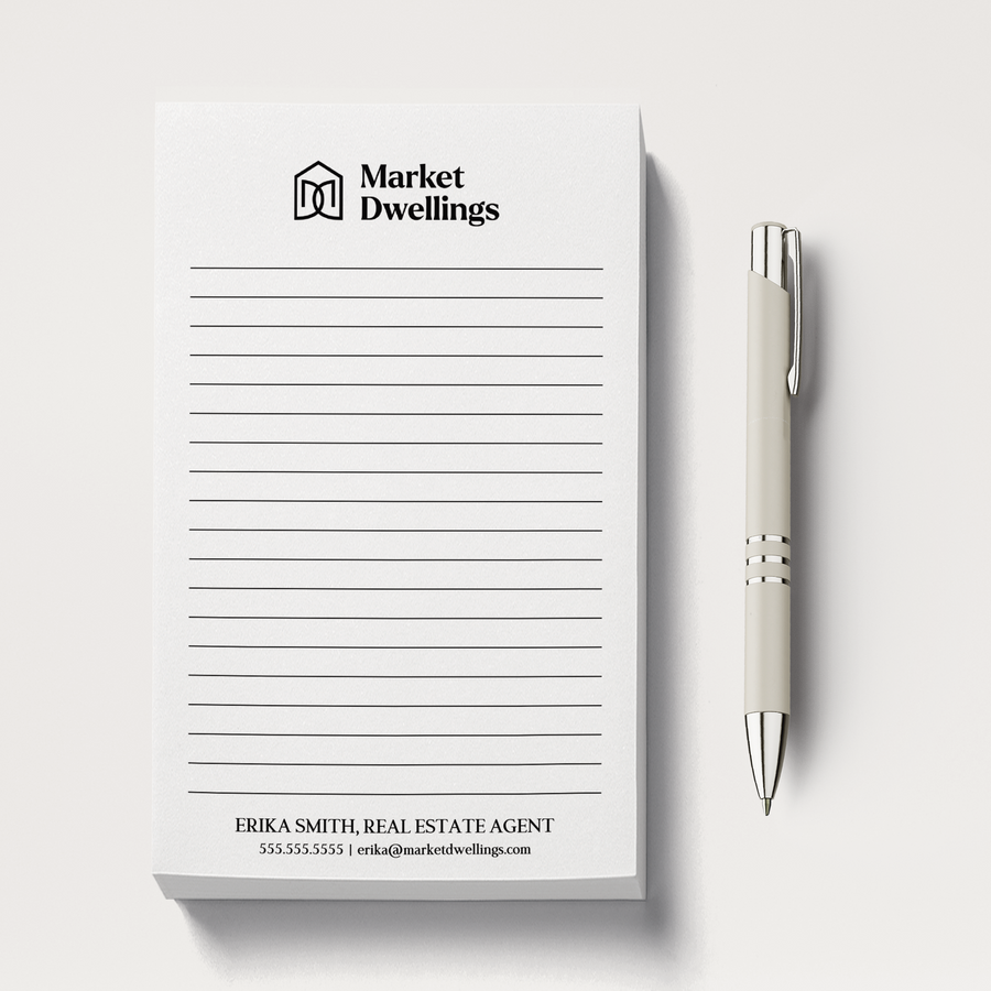 Set of Customizable Logo Notepads | 5 x 8in | 50 Tear-Off Sheets | 5-SNP Notepad Market Dwellings   