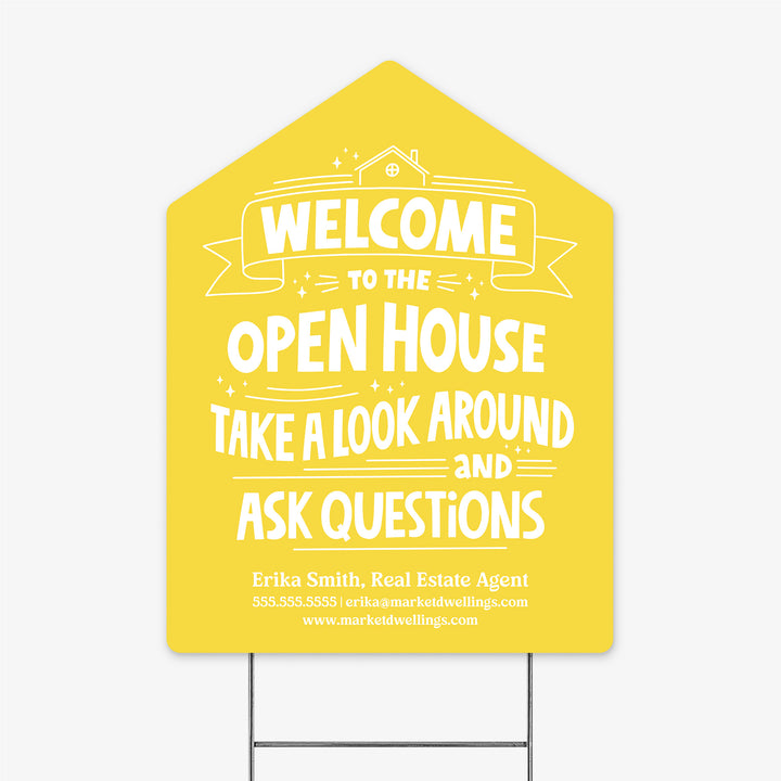 Customizable | Welcome to the Open House Real Estate Yard Sign | Photo Prop | DSY-01-AB Yard Sign Market Dwellings BRIGHT SUN  