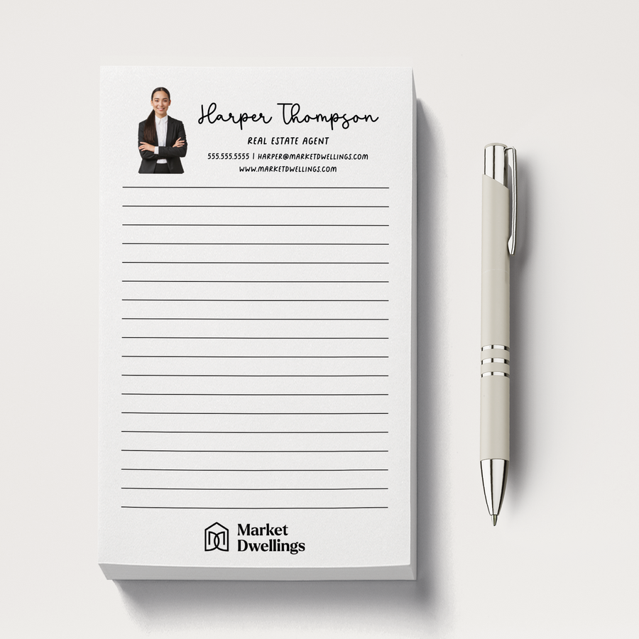 Set of Customizable Headshot and Logo Notepads | 5 x 8in | 50 Tear-Off Sheets | 6-SNP Notepad Market Dwellings   