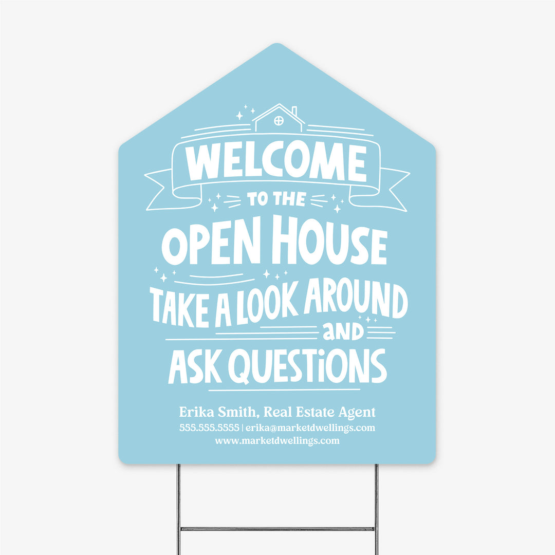 Customizable | Welcome to the Open House Real Estate Yard Sign Yard Sign Market Dwellings CORNFLOWER BLUE