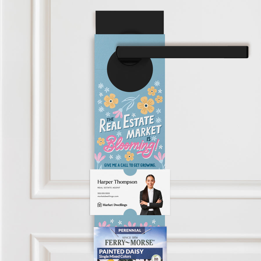 The Real Estate Market Is Blooming! | Spring Door Hangers | 7-DH003 Door Hanger Market Dwellings