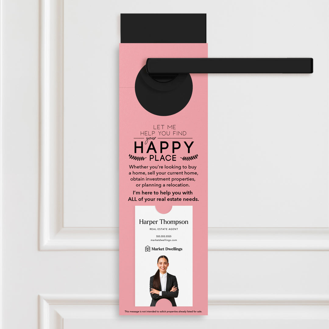 Vertical | Let Me Help You Find Your Happy Place | Door Hangers | 7-DH005 Door Hanger Market Dwellings LIGHT PINK