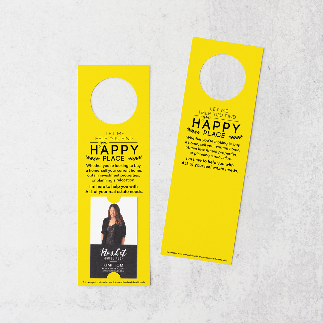 Vertical | Let Me Help You Find Your Happy Place | Door Hangers | 7-DH005 Door Hanger Market Dwellings LEMON  