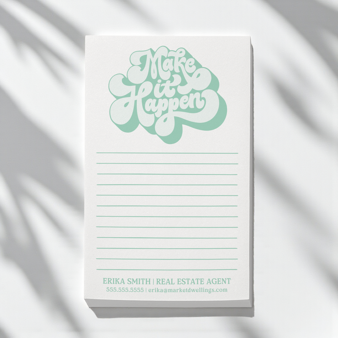 Set of Customizable Make It Happen Notepads | 5 x 8in | 50 Tear-Off Sheets | 7-SNP-CD Notepad Market Dwellings