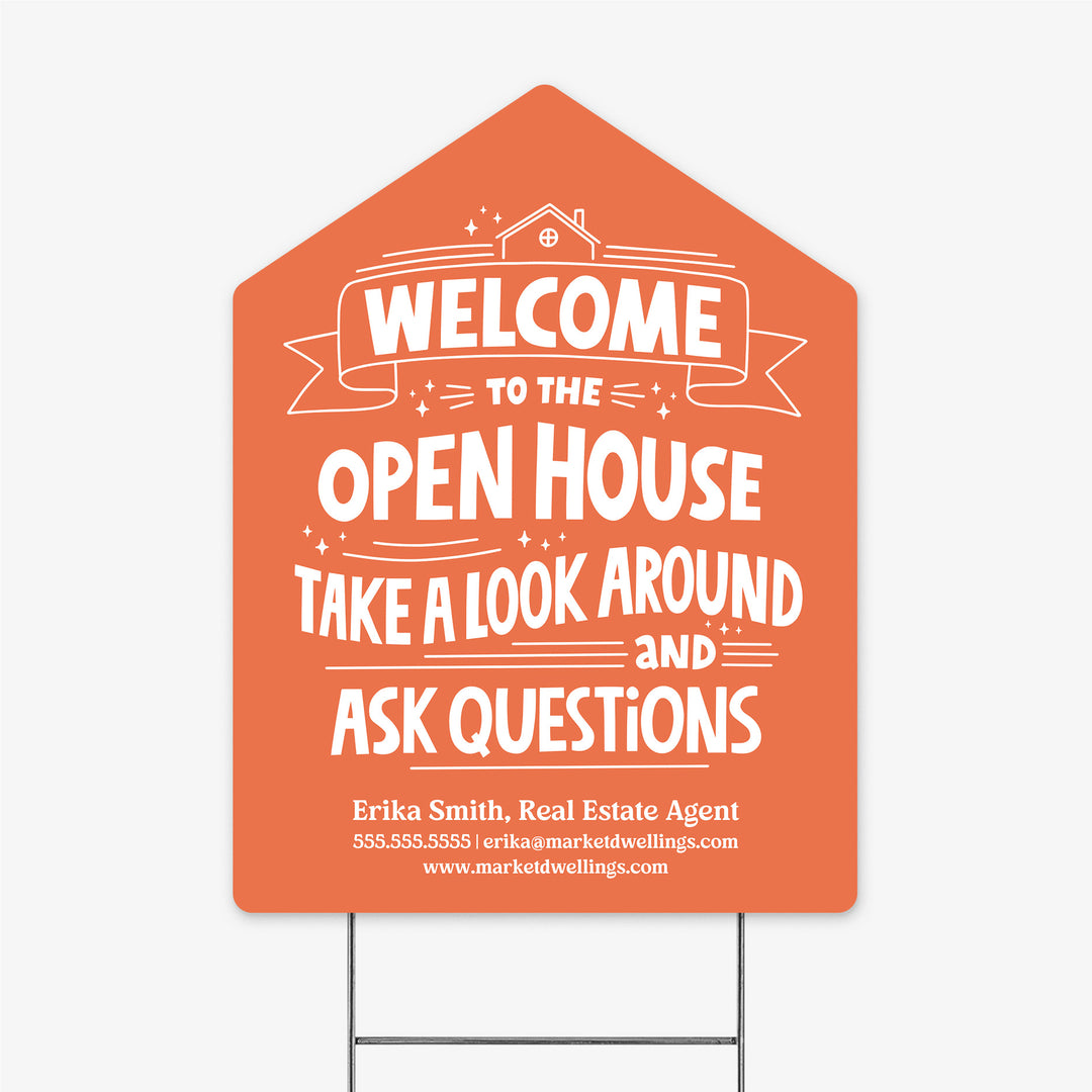 Customizable | Welcome to the Open House Real Estate Yard Sign | Photo Prop | DSY-01-AB Yard Sign Market Dwellings SUNRISE ORANGE  