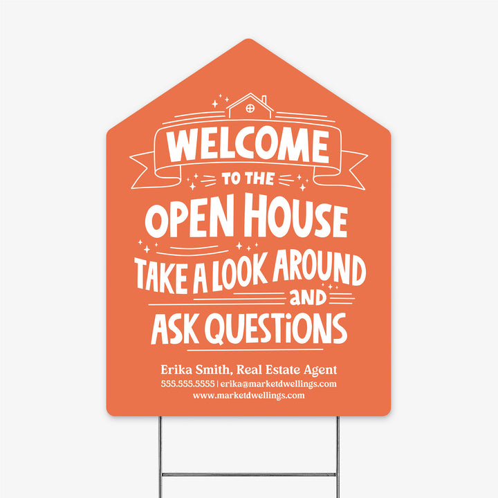 Customizable | Welcome to the Open House Real Estate Yard Sign | Photo Prop | DSY-01-AB Yard Sign Market Dwellings SUNRISE ORANGE  