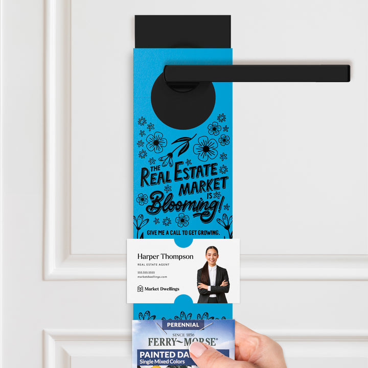 The Real Estate Market Is Blooming! | Spring Door Hangers | 8-DH003 Door Hanger Market Dwellings