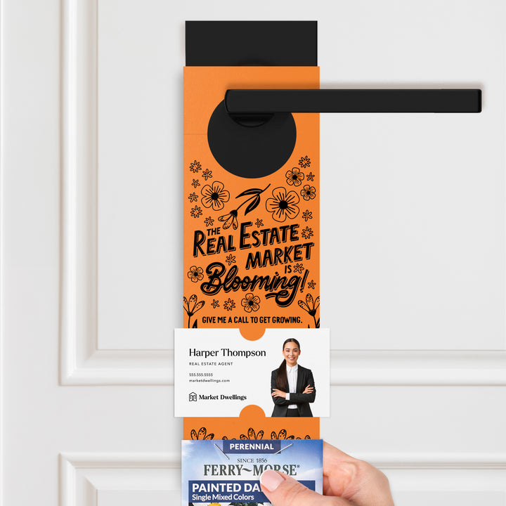 The Real Estate Market Is Blooming! | Spring Door Hangers | 8-DH003 Door Hanger Market Dwellings