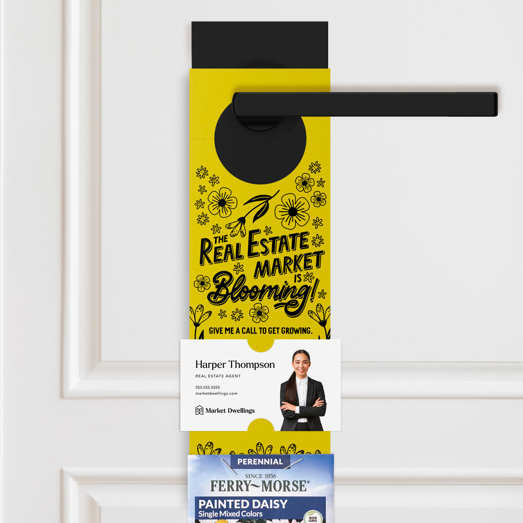 The Real Estate Market Is Blooming! | Spring Door Hangers | 8-DH003 Door Hanger Market Dwellings LEMON