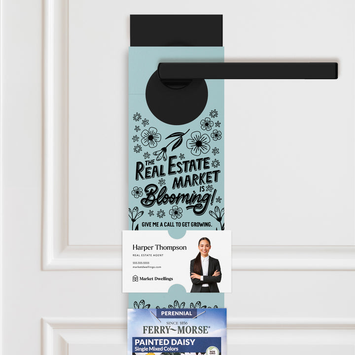 The Real Estate Market Is Blooming! | Spring Door Hangers | 8-DH003 Door Hanger Market Dwellings LIGHT BLUE