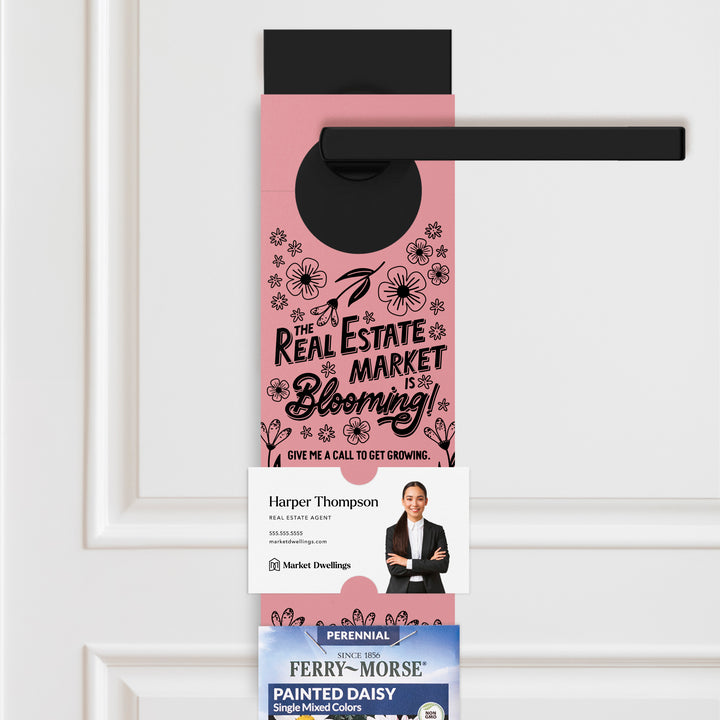 The Real Estate Market Is Blooming! | Spring Door Hangers | 8-DH003 Door Hanger Market Dwellings LIGHT PINK