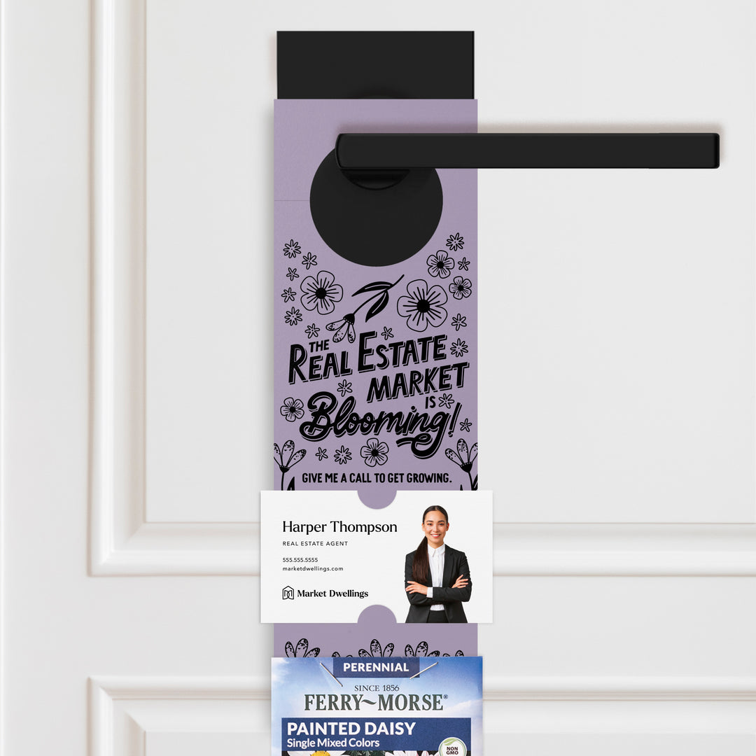 The Real Estate Market Is Blooming! | Spring Door Hangers | 8-DH003 Door Hanger Market Dwellings LIGHT PURPLE