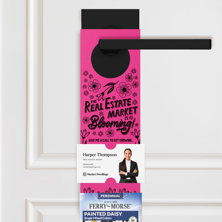 The Real Estate Market Is Blooming! | Spring Door Hangers | 8-DH003 Door Hanger Market Dwellings RAZZLE BERRY