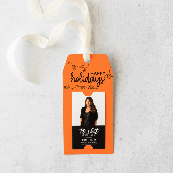 Vertical | Happy Holidays with String of Lights Pop By Gift Tags | 8-GT005 Gift Tag Market Dwellings CARROT  