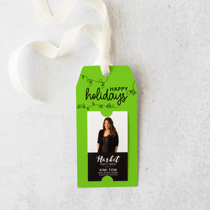 Vertical | Happy Holidays with String of Lights Pop By Gift Tags | 8-GT005 Gift Tag Market Dwellings   