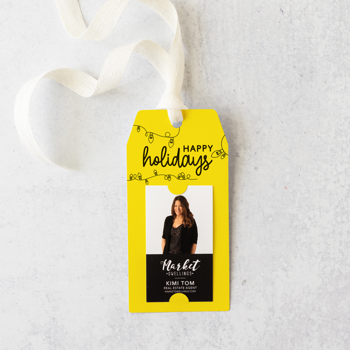 Vertical | Happy Holidays with String of Lights Pop By Gift Tags | 8-GT005 Gift Tag Market Dwellings LEMON  