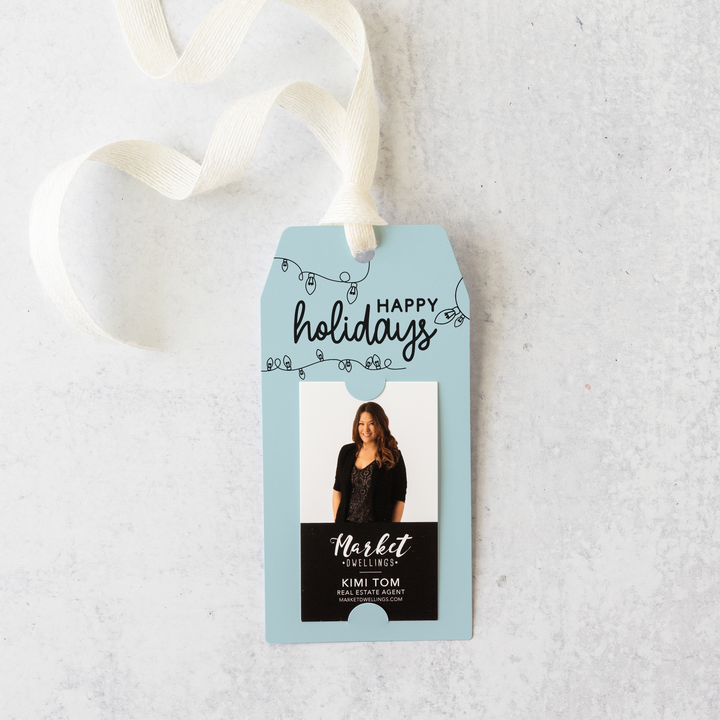 Vertical | Happy Holidays with String of Lights Pop By Gift Tags | 8-GT005 Gift Tag Market Dwellings LIGHT BLUE  