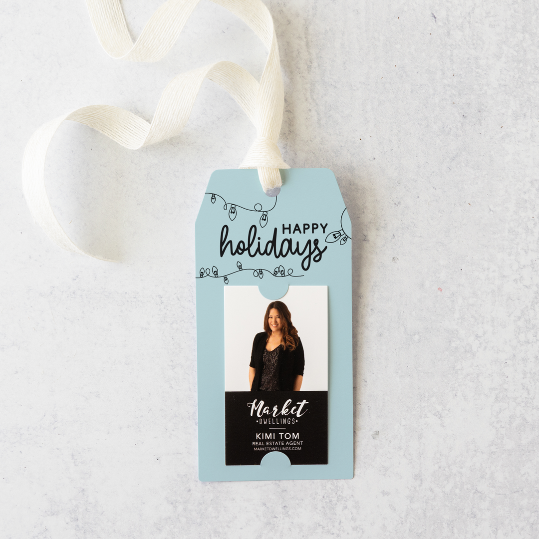 Vertical | Happy Holidays with String of Lights Pop By Gift Tags | 8-GT005 Gift Tag Market Dwellings LIGHT BLUE  