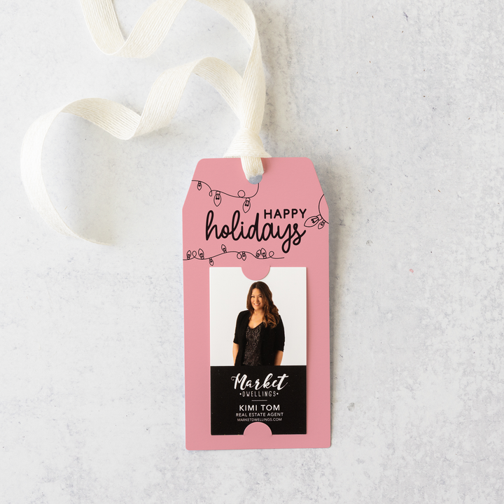 Vertical | Happy Holidays with String of Lights Pop By Gift Tags | 8-GT005 Gift Tag Market Dwellings LIGHT PINK  