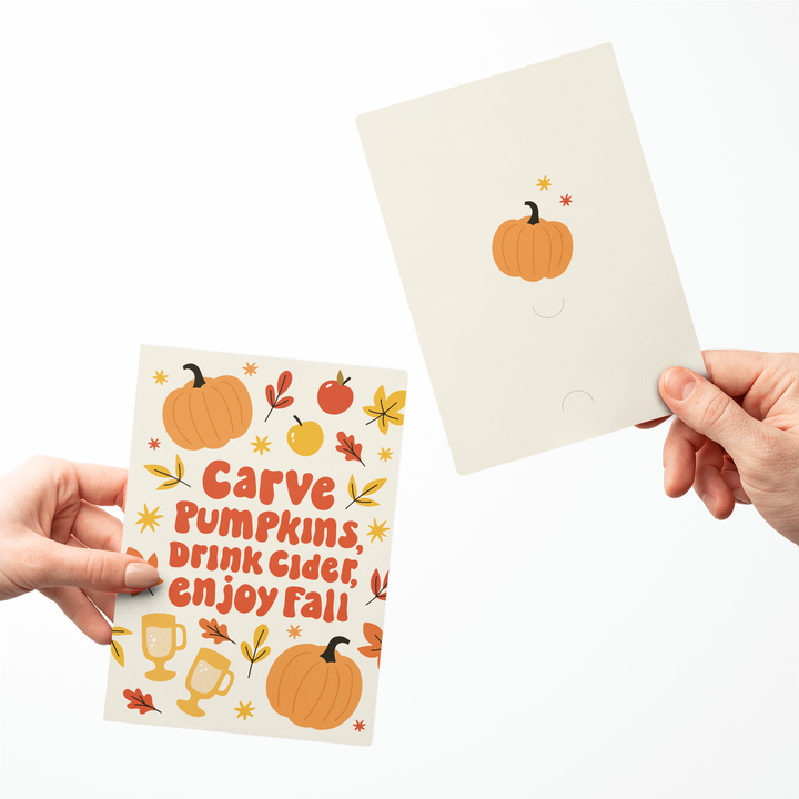 Set of Carve Pumpkins, Drink Cider, Enjoy Fall | Fall Greeting Cards | Envelopes Included | 84-GC001 Greeting Card Market Dwellings