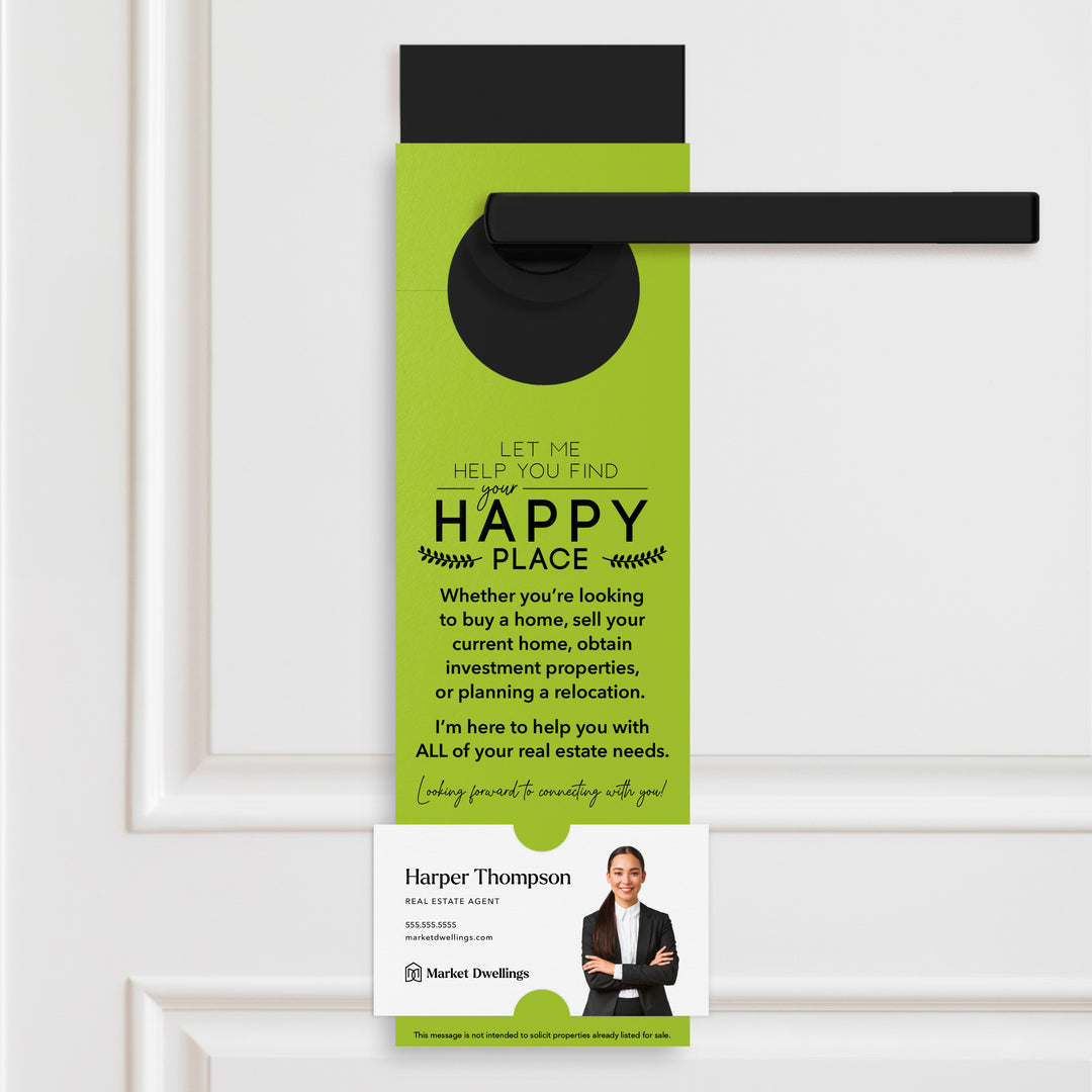 Let Me Help You Find Your Happy Place | Door Hangers Door Hanger Market Dwellings GREEN APPLE