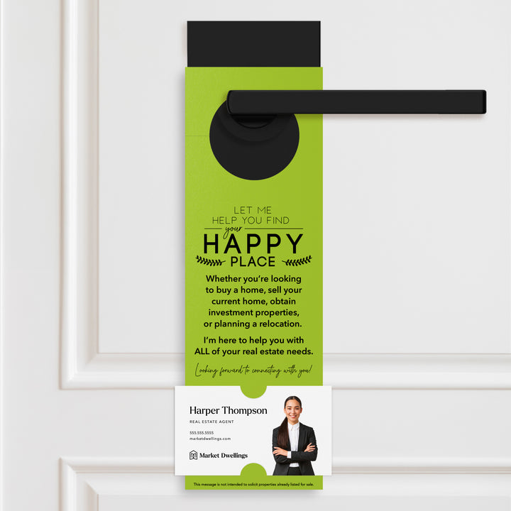 Let Me Help You Find Your Happy Place | Door Hangers Door Hanger Market Dwellings GREEN APPLE