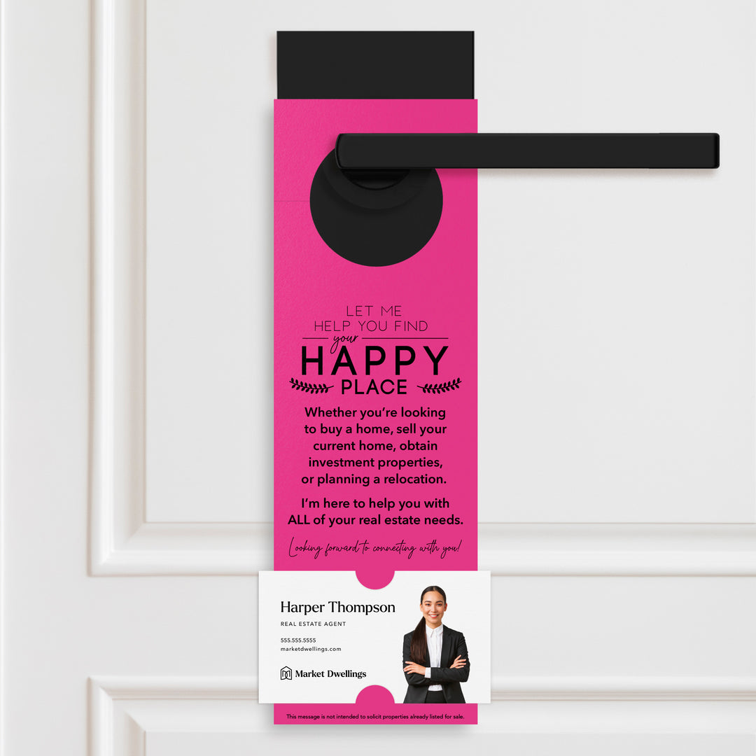 Let Me Help You Find Your Happy Place | Door Hangers Door Hanger Market Dwellings RAZZLE BERRY