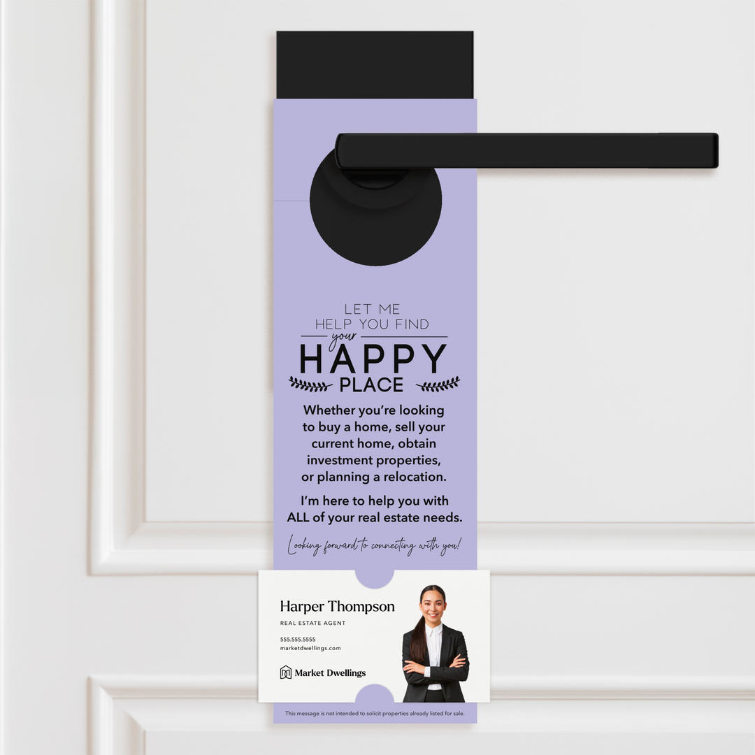 Let Me Help You Find Your Happy Place | Door Hangers Door Hanger Market Dwellings LIGHT PURPLE