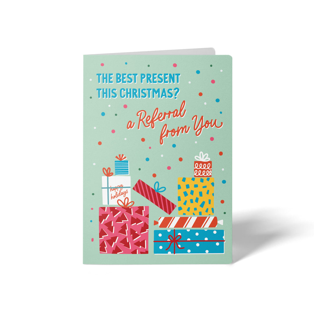 Set of The Best Present this Christmas? A Referral from You | Christmas Greeting Cards | Envelopes Included | 96-GC001-AB Greeting Card Market Dwellings SEAFOAM