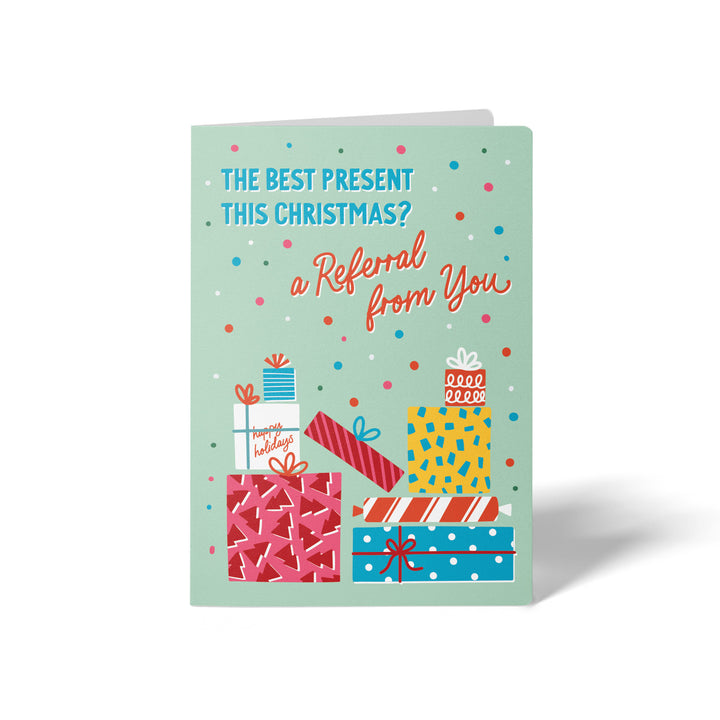 Set of The Best Present this Christmas? A Referral from You | Christmas Greeting Cards | Envelopes Included | 96-GC001-AB Greeting Card Market Dwellings SEAFOAM